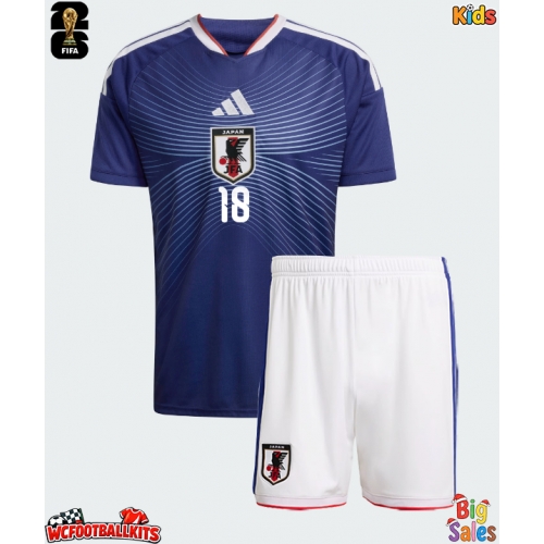 Japan Ayase Ueda #18 Replica Home Stadium Kit for Kids World Cup 2026 Short Sleeve (+ pants)